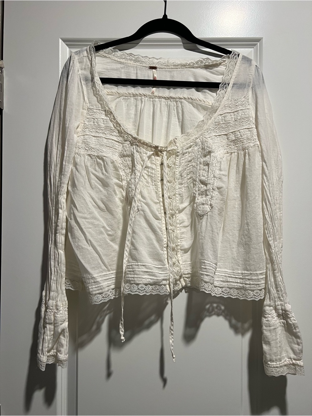 Free People Ivory Lace-Trim Peasant Top
